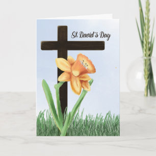 Tarjeta Narciso del día de San David sobre cruz