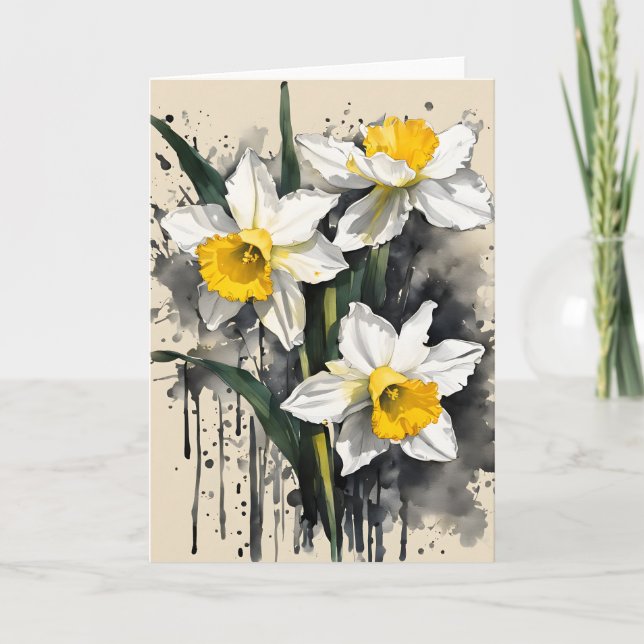 Tarjeta Narciso - Flores de acuarela (Anverso)