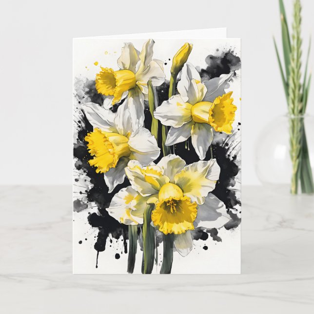 Tarjeta Narciso - Flores de acuarela (Anverso)