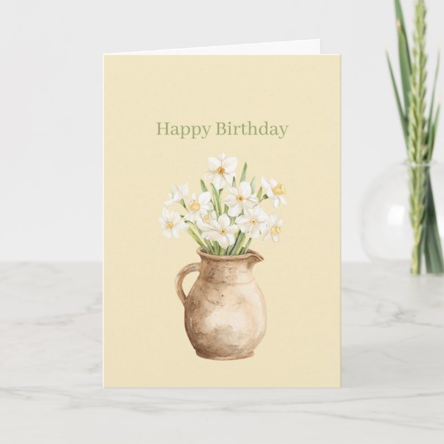 Tarjeta Narcisos Amarillos Blancos Cumpleaños Floral (Anverso)