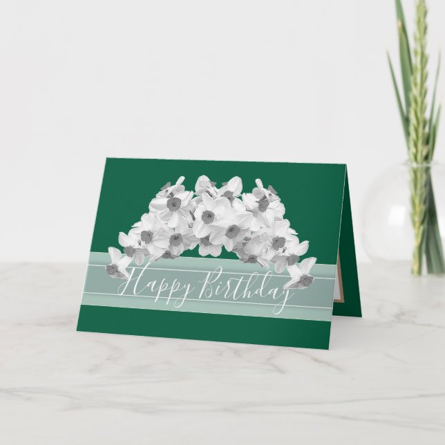 Tarjeta Narcisos Blancos Hermosos Ramo Bonito Cumpleaños (Anverso)