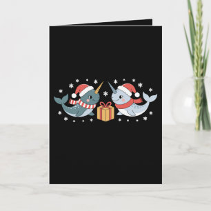 Tarjeta Narval de Navidad Sombrero de Santa Bufanda Copos 