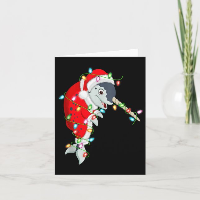 Tarjeta Narwhal Christmas Lights Santa Costume Cute Animal (Anverso)