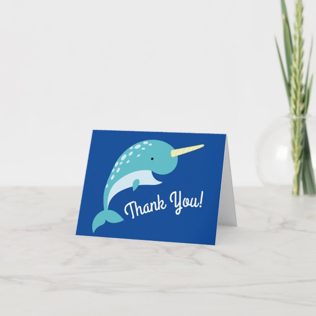 Tarjeta Narwhals Ocean Cute Primer Fiesta de cumpleaños te (Anverso)