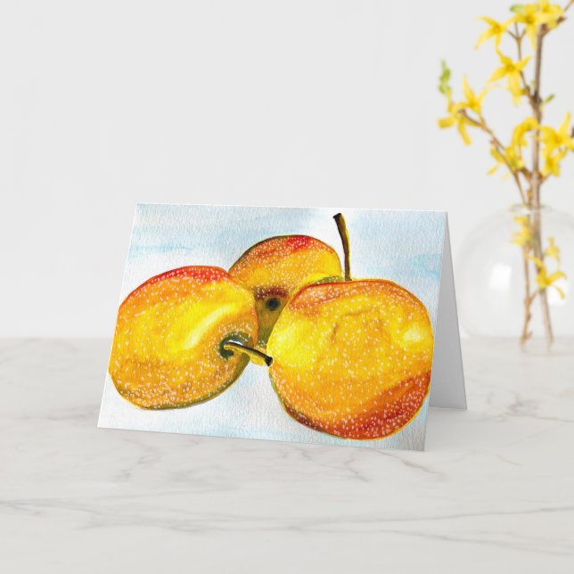Tarjeta Nashi pera amarillo fruta de la acuarela (flor amarilla)