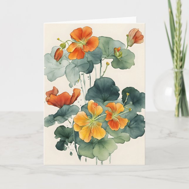 Tarjeta Nasturtium - Watercolor flowers (Anverso)