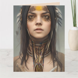 TARJETA NATIVA BONITO AMERICANA CHICA DE ARTE CUMPLEAÑOS