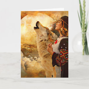 TARJETA NATIVE AMERICAN INDIAN WOMAN BLANK GREETING CARD