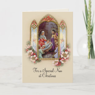 Tarjeta Natividad de Monja Navidad Tradicional Sagrada Fam