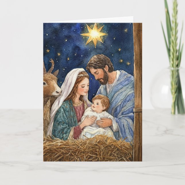 Tarjeta Natividad navidad en un estable (Anverso)