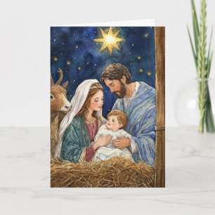 Tarjeta Natividad navidad en un estable