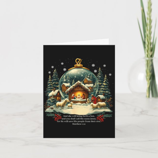 Tarjeta Nativity Ornament Christmas Scene Matthew 1_21  (Anverso)