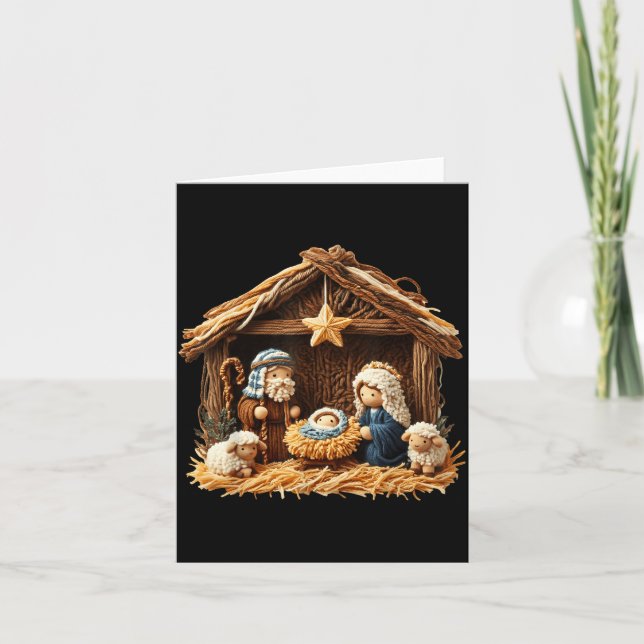 Tarjeta Nativity Scene Faux Yarn Crochet Jesus Christmas R (Anverso)