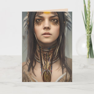 TARJETA NATIVO CUMPLEAÑOS DE ARTE CHICA INDIO ESTADOUNIDEN