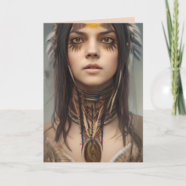 TARJETA NATIVO CUMPLEAÑOS DE ARTE CHICA INDIO ESTADOUNIDEN (Anverso)