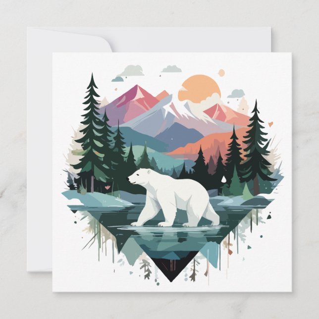 Tarjeta Naturaleza animal de la fauna y flora del oso pola (Anverso)