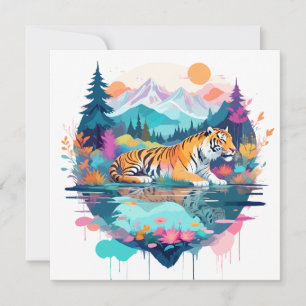 Tarjeta Naturaleza animal de vida silvestre tigre acuarela