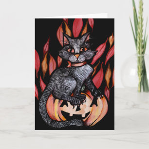 Tarjeta Naturaleza otoñal del gato negro Jack O Lantern