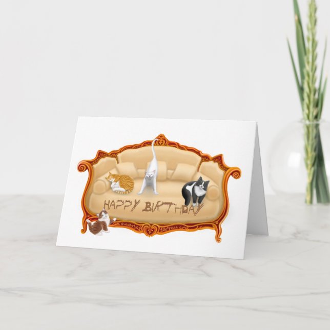 Tarjeta Naughty Couch Cats Birthday Card (Anverso)
