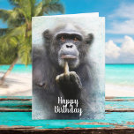 Tarjeta Naughty Funny Chimpanzee Middle Finger Cumpleaños<br><div class="desc">Tarjeta de cumpleaños divertida, descortés, inapropiada, traviesa con arte original (KL Stock) de un chimpancé lindo y medio que hace el saludo del dedo medio. Porque, ¿qué mejor manera hay de desear a ese especial alguien un "cumpleaños feliz" que con un simio dándoles el dedo? Inside dice "... ¡no digas...</div>