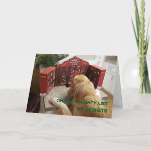 Tarjeta Naughty Golden Retriever No Lamenta a los Navidade