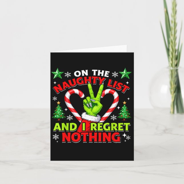 Tarjeta Naughty List Regret Nothing Christmas Funny Xmas  (Anverso)