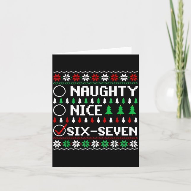Tarjeta Naughty Nice 6-7 Funny Brainrot Meme Ugly Xmas Six (Anverso)