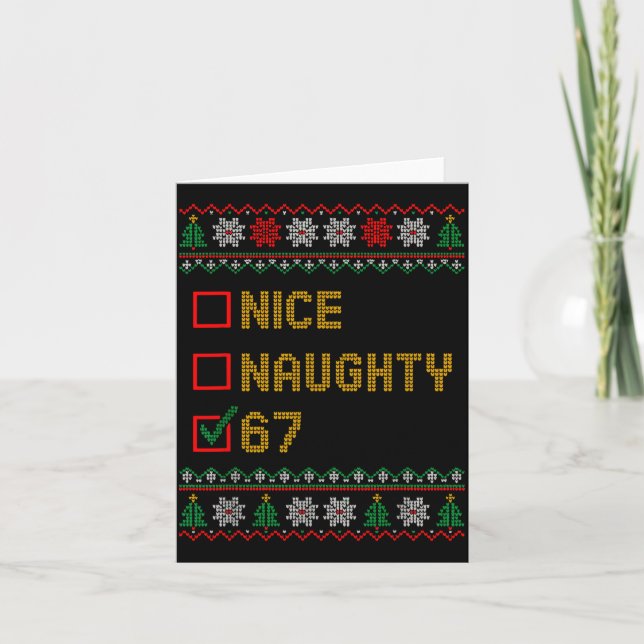 Tarjeta Naughty Nice 6 7 Funny Brainrot Meme Ugly Xmas Six (Anverso)