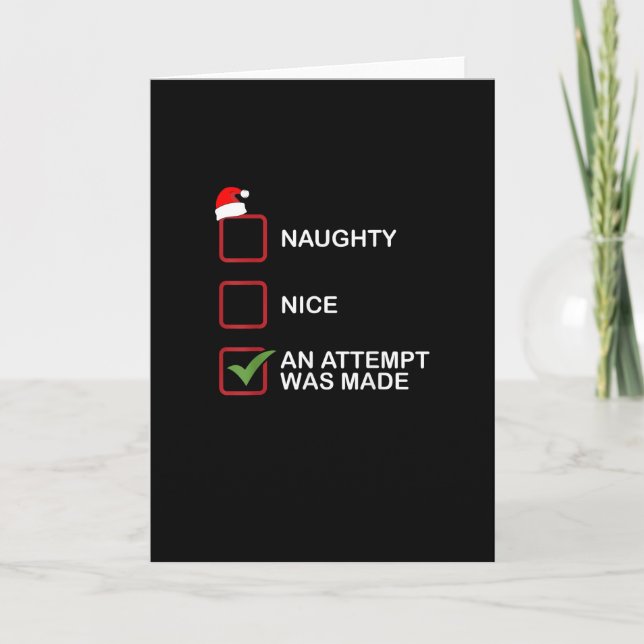 Tarjeta Naughty Nice Attempt Made Funny Christmas List (Anverso)