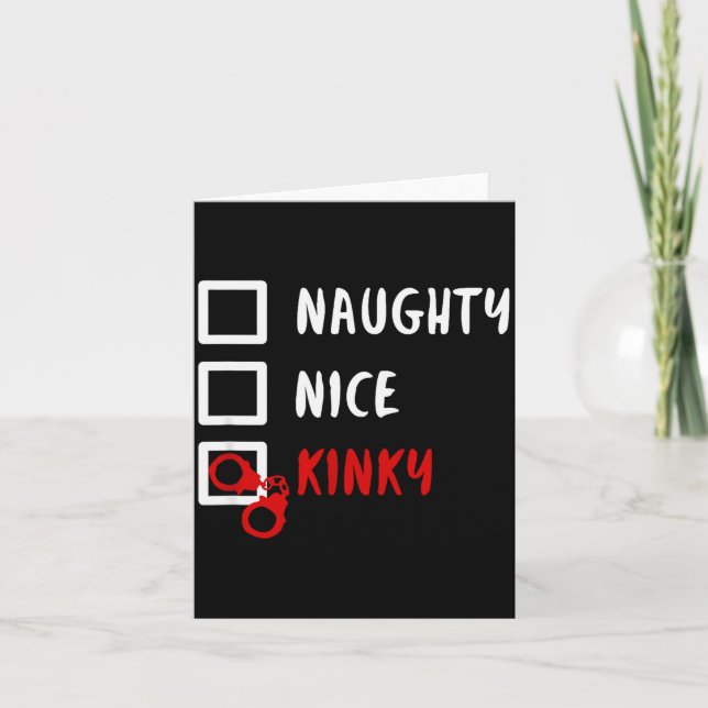 Tarjeta Naughty Nice Kinky Christmas List Santa Hanuffs Gi (Anverso)