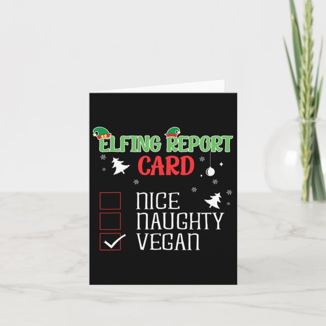 Tarjeta Naughty Nice Vegan Report Card Navidades coinciden (Anverso)