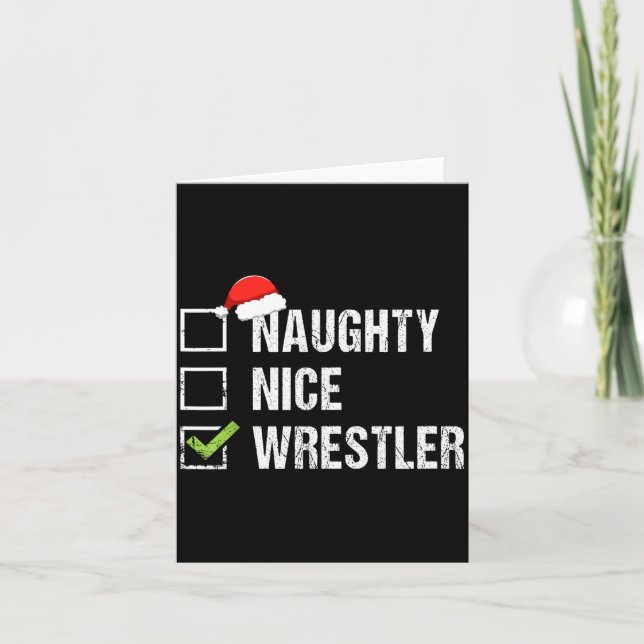 Tarjeta Naughty Nice Wrestler Shirt Wrestling Santa Christ (Anverso)