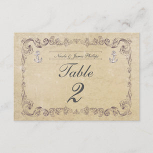 Tarjeta náutica del número de la tabla de la boda