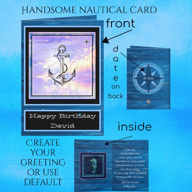 Tarjeta Nautical Boat Anchor y Seahorse Feliz cumpleaños (Subido por el creador)