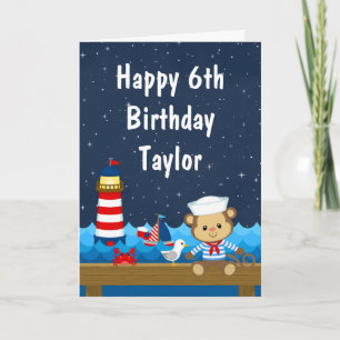 Tarjeta Nautical Boy Monkey Rojo y Azul Marino Feliz Cumpl