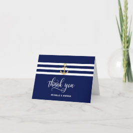 Tarjeta Nautical Navy Blue Gold Anchor Gracias Boda