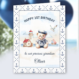 Tarjeta Nautical Sailor Cute Bear Primer Niño Cumpleaños