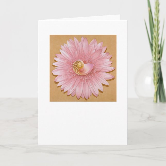 Tarjeta Nautilus compartimentado y flor rosada (Anverso)