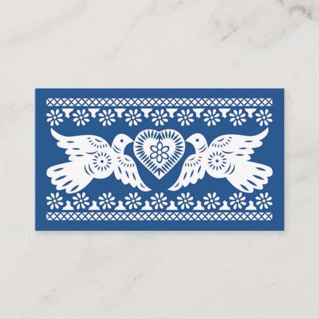 Tarjeta Naval Papel Picado Lovebirds Place (Anverso)