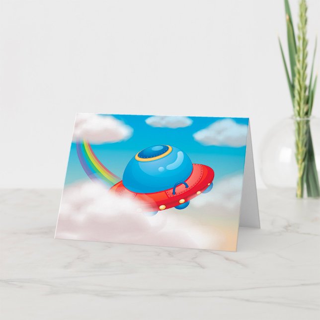 Tarjeta Nave Espacial De OVNI Colorida Que Viaja A Través  (Subido por el creador)