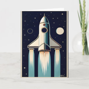 Tarjeta Nave Espacial Retro de la Era Espacial Años 50