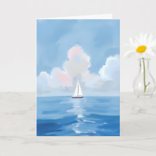 Tarjeta Navegando en Azul   Pintura del Océano de Velero C