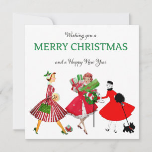 Tarjeta Navidad 1950 Damas Vintage
