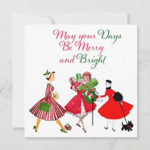 Tarjeta Navidad 1950 Damas Vintage