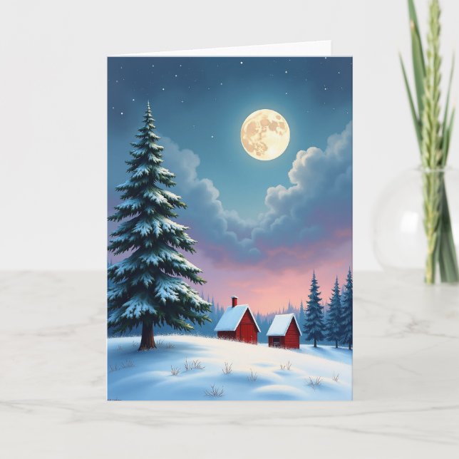 Tarjeta Navidad Acogedora Luna de Invierno (Anverso)