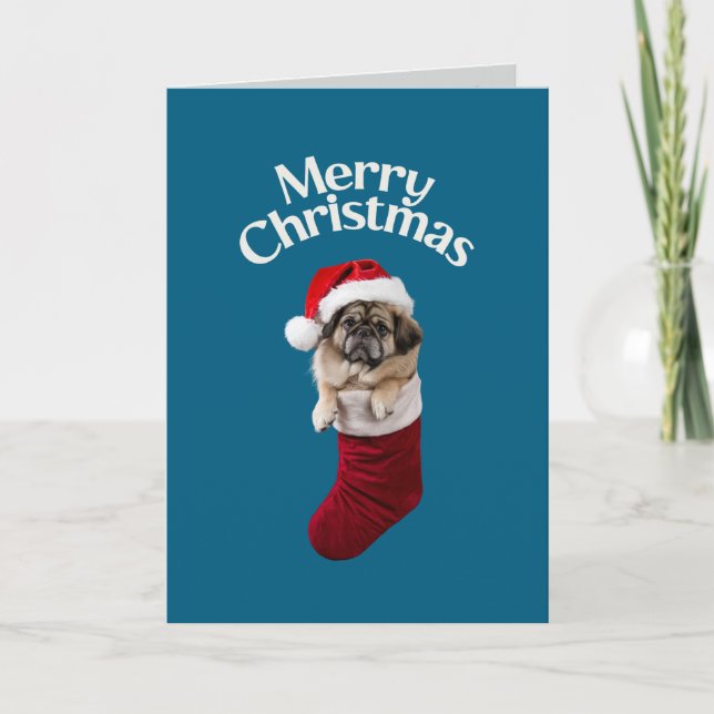 Tarjeta Navidad adorable Pekinese (Anverso)