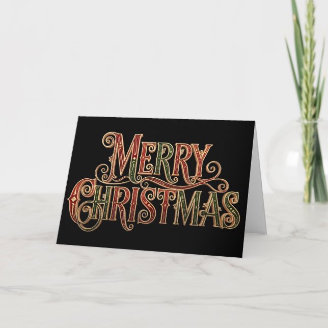 Tarjeta Navidad Alegre Ornamentada con Caligrafía Vintage (Anverso)