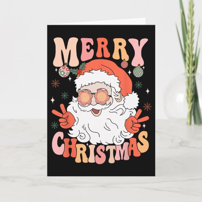Tarjeta Navidad Alegre Retro Groovy Santa Claus de Moda (Anverso)