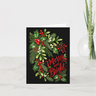Tarjeta Navidad Alegre Y Brillante Acebo Bayas Invierno