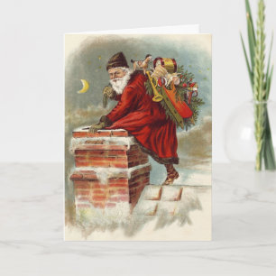 Tarjeta Navidad antigua victoriana San Nicolás en el techo